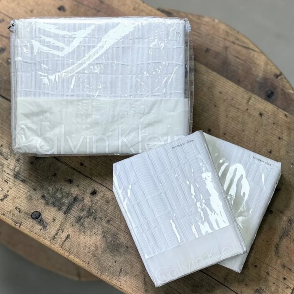 Calvin Klein Jagged Grid Euro Pillow Shams Pair White Textured Cotton Set 2 NWT - Picture 8 of 9